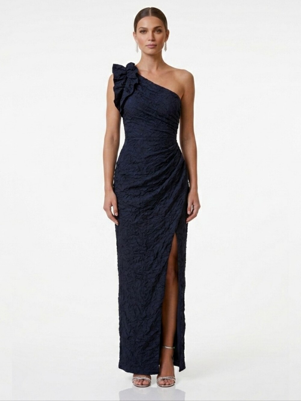 NWT Shoshanna Midnight Blue One Shoulder Gown Dress 6 Formal Wedding Guest